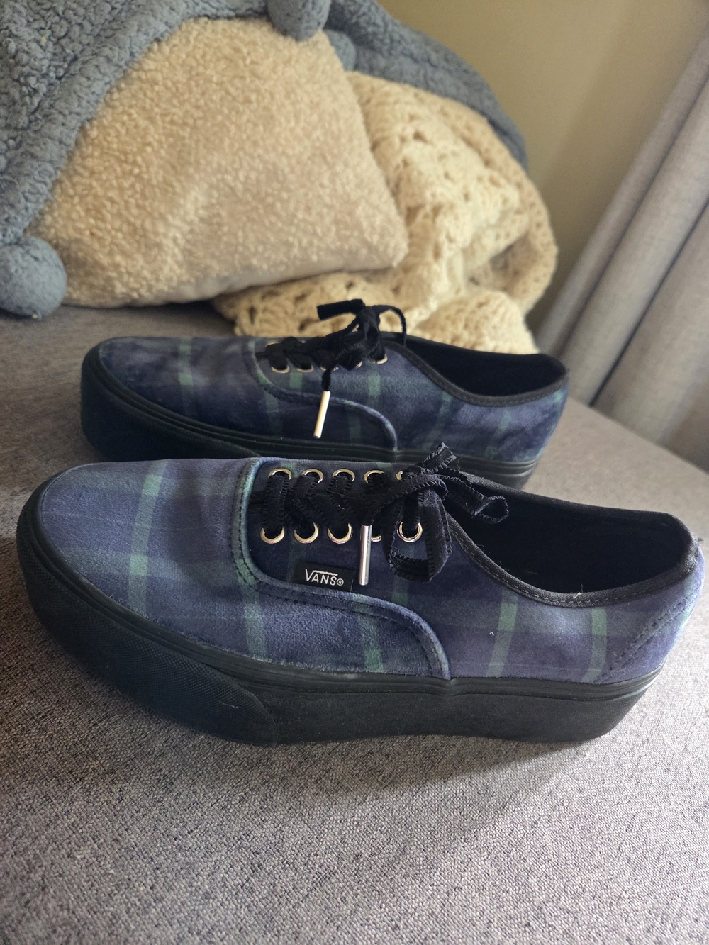 Vans Men's/Women's Black/Blue Plaid Platform Skate Shoes